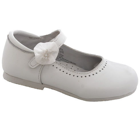 L'Amour White Leather Flower Mary Jane Shoe Toddler Girl 6-10 - SophiasStyle.com